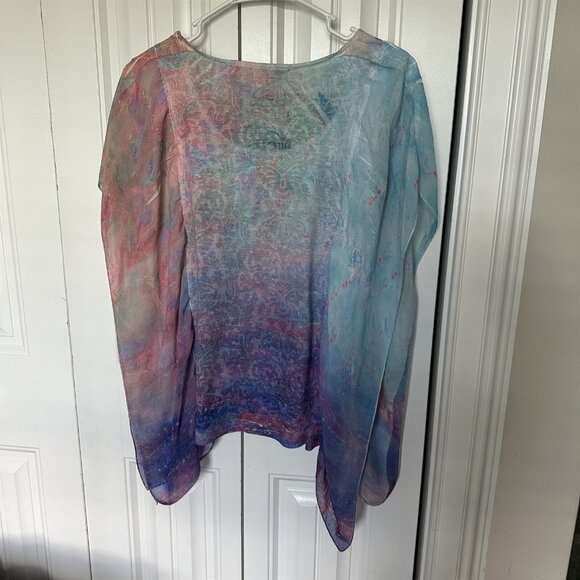 Leona Lovegrove Top Womens Large Beachy Art To Wear Pineapple Pink Blue Flowy - Picture 6 of 9